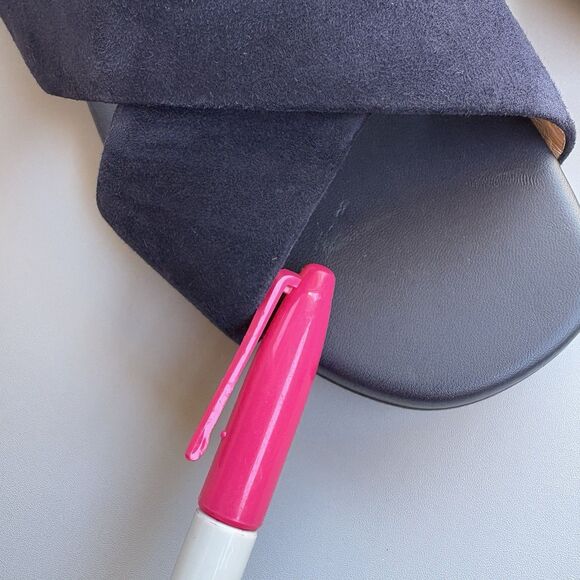 L'AGENCE Camila Slide Sandals Crossover 37 (US 7) Navy Blue Suede Leather Costal - Picture 9 of 9